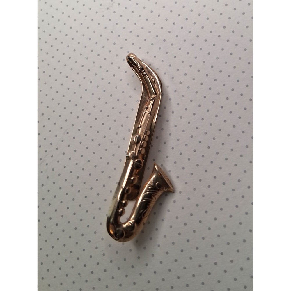 Men's SWANK Signed Gold Tone Saxophone Tie Clip Bar 2.25"X1" Music Jazz Vintage